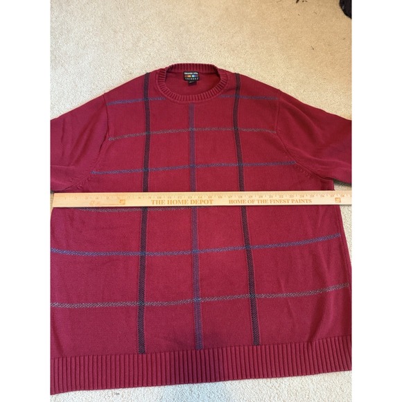 VTG Dad Style Red Grid Check Pattern Sweater Adult 3XL Cotton Knit Pullover - Picture 7 of 8